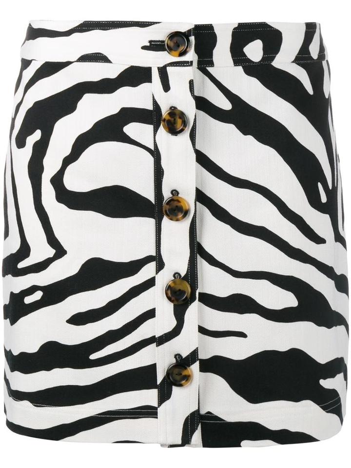 Adam Lippes Zebra Print Mini Skirt, Women's, Size: 10, Black, Cotton/silk/spandex/elastane