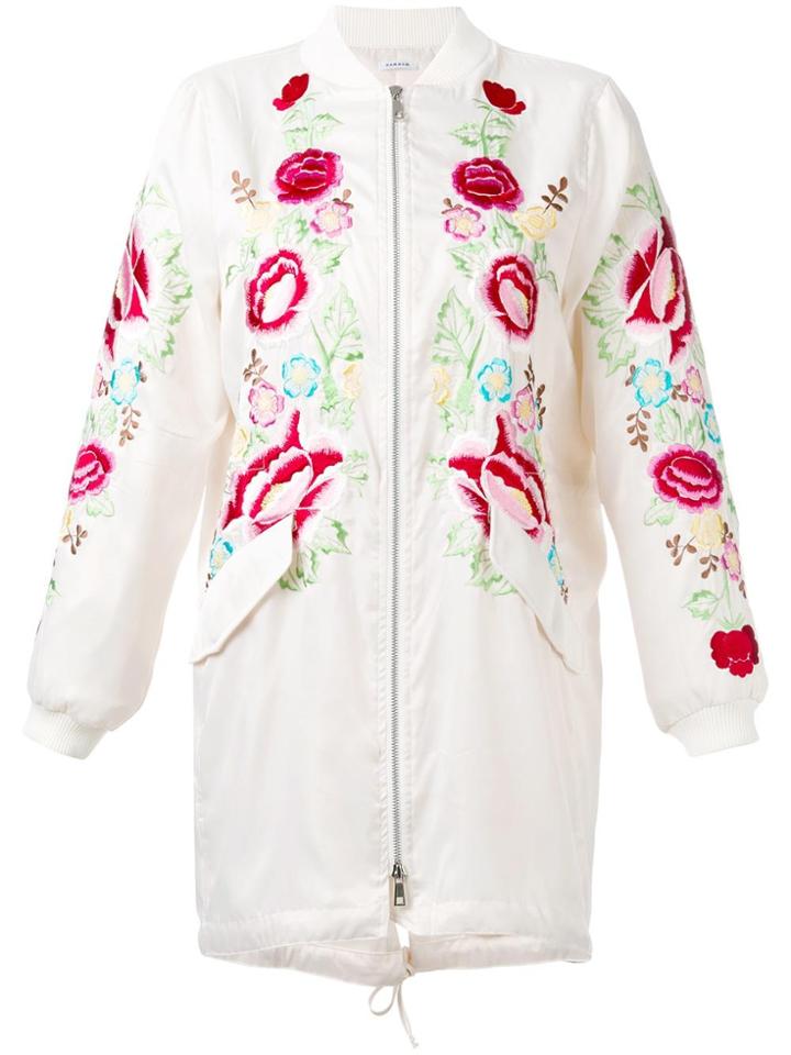 P.a.r.o.s.h. Embroidered Floral Zip-up Coat - Nude & Neutrals