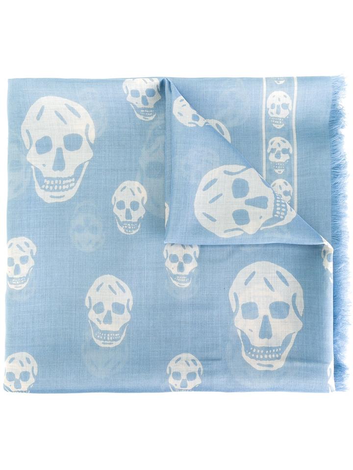 Alexander Mcqueen Skull Scarf, Men's, Blue, Modal/shell