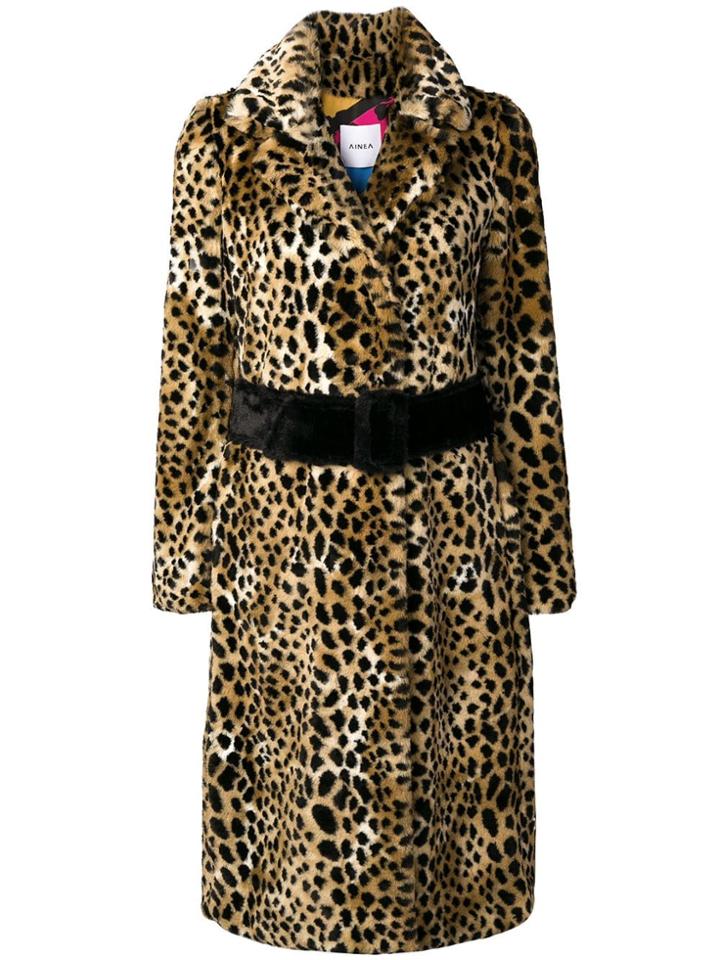 Ainea Belted Faux Fur Coat - Brown