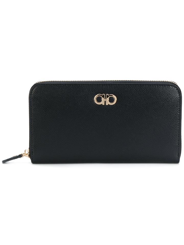 Salvatore Ferragamo Double Gancio Zip Wallet - Black