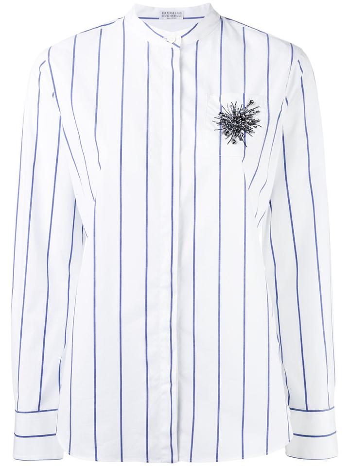 Brunello Cucinelli Striped Shirt, Women's, Size: Xl, White, Cotton/spandex/elastane/glass/acrylic