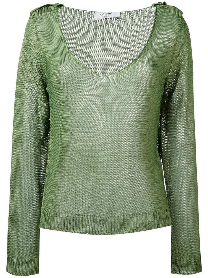 Blugirl Sheer Knitted Top, Women's, Size: 44, Green, Viscose