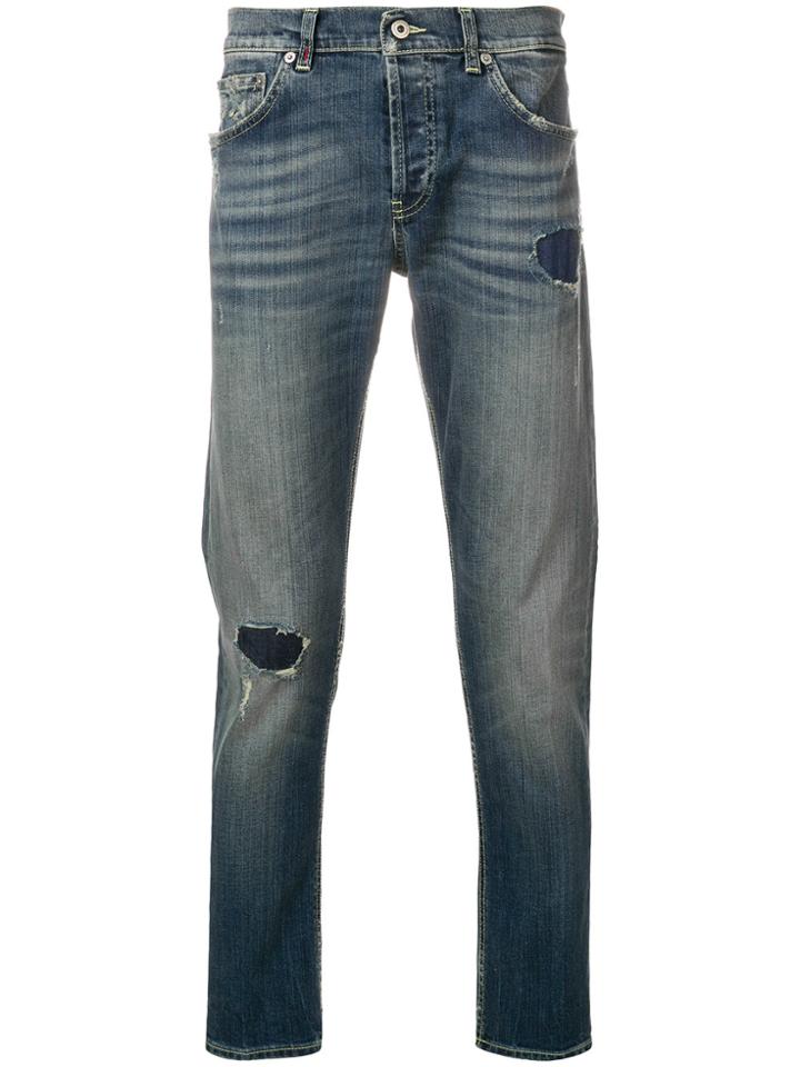 Dondup Distressed Patch Detail Jeans - Blue