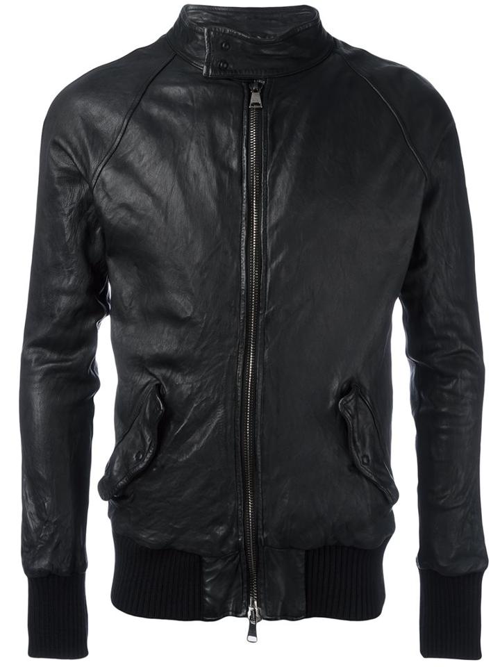 Giorgio Brato Zipped Leather Jacket, Men's, Size: 48, Black, Leather/silk/spandex/elastane