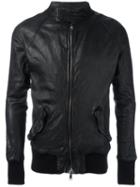 Giorgio Brato Zipped Leather Jacket, Men's, Size: 48, Black, Leather/silk/spandex/elastane