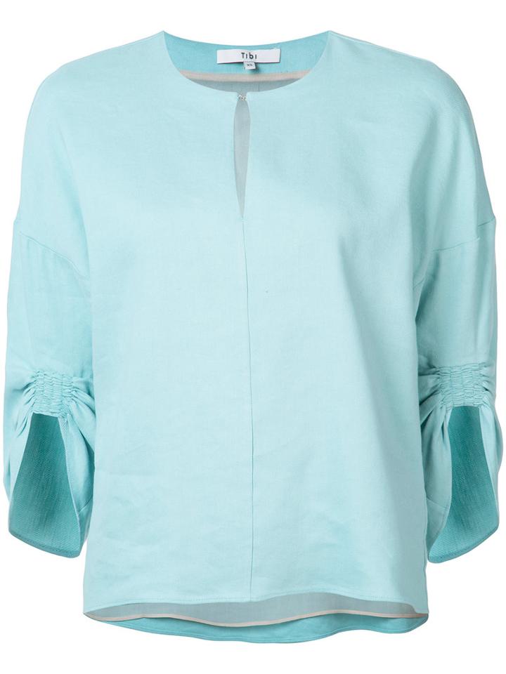 Tibi - Plain Blouse - Women - Silk/linen/flax/spandex/elastane/viscose - S, Blue, Silk/linen/flax/spandex/elastane/viscose
