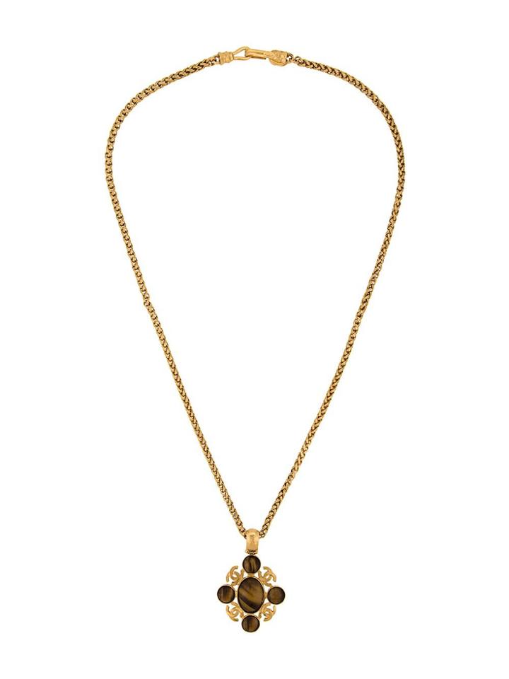Chanel Vintage Tiger's Eye Stone Necklace - Metallic