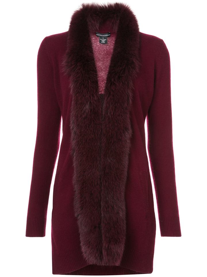 Sofia Cashmere Fur Trim Cardigan - Red