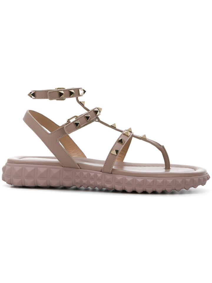 Valentino Studded Flat Sandals - Pink & Purple