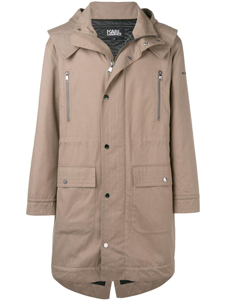 Karl Lagerfeld Hooded Twill Parka - Green