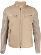 Al Duca D'aosta 1902 Knit Sleeve Biker Jacket - Neutrals