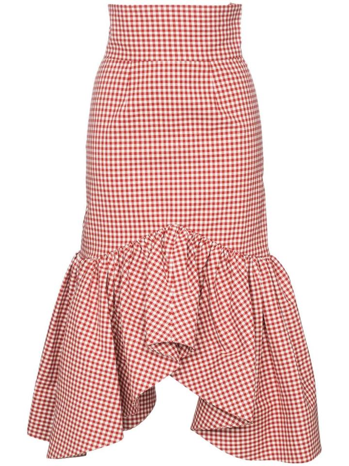 Shushu/tong Ruffle Trim Gingham Pencil Skirt - Red