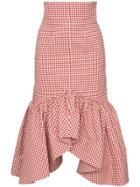 Shushu/tong Ruffle Trim Gingham Pencil Skirt - Red