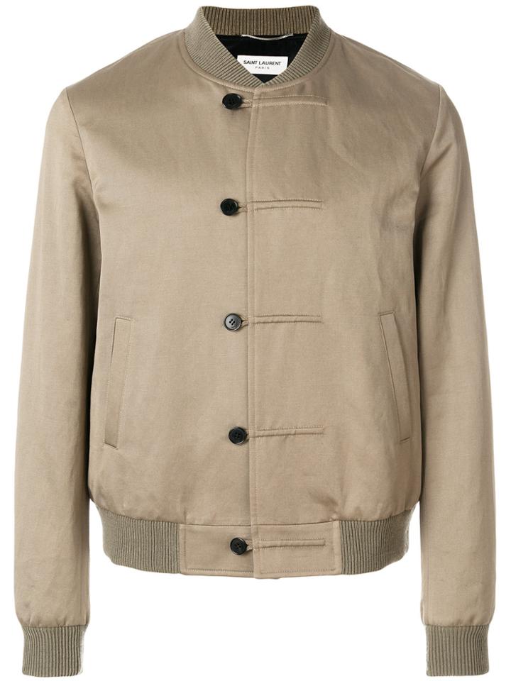 Saint Laurent Buttoned Bomber Jacket - Nude & Neutrals