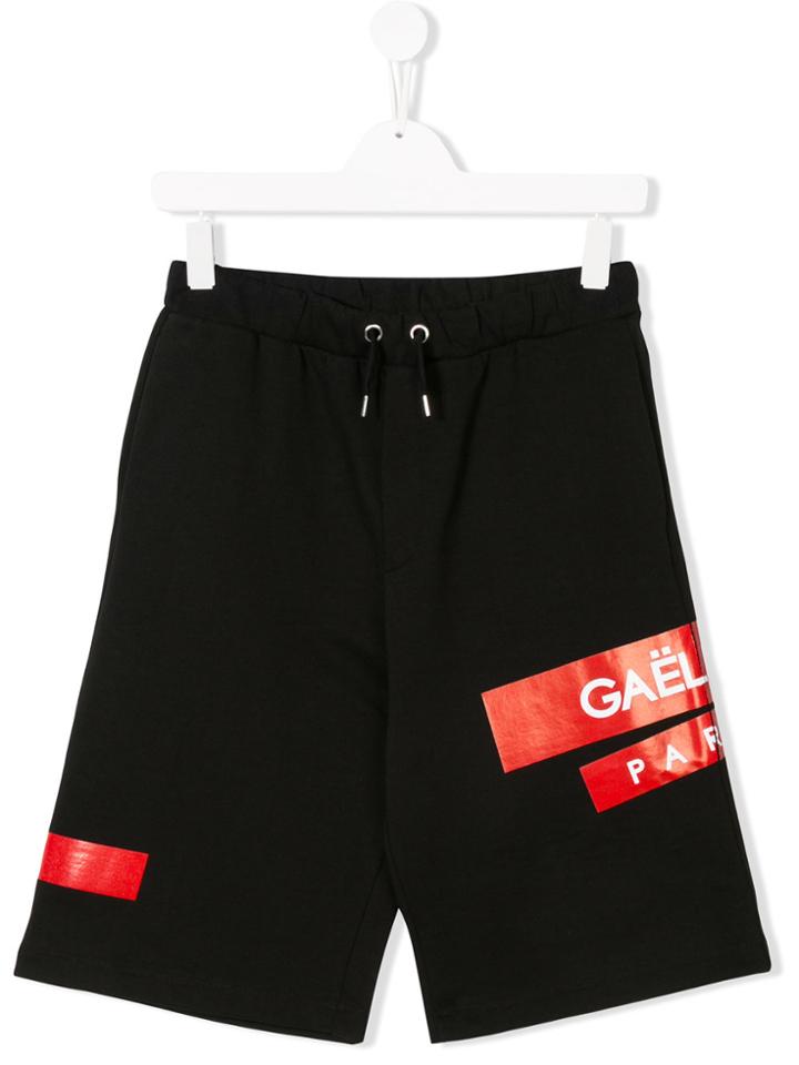 Gaelle Paris Kids Teen Patch Appliqué Track Shorts - Black