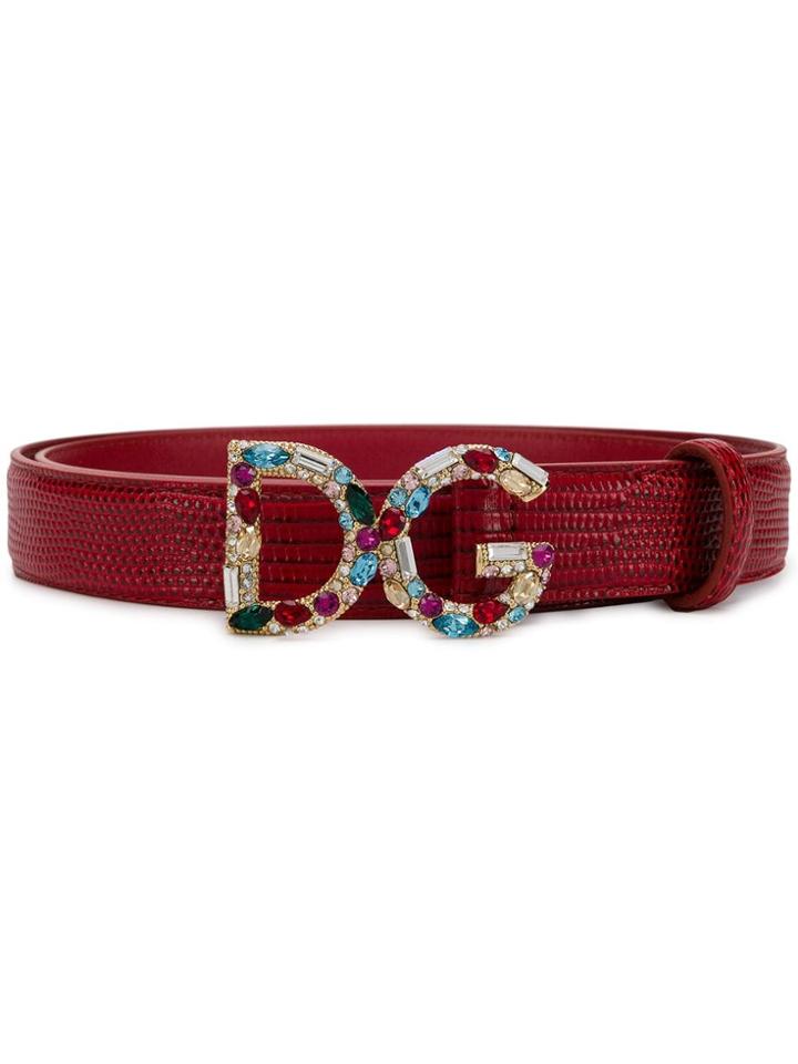 Dolce & Gabbana Bejeweled Dg Buckle Belt - Red