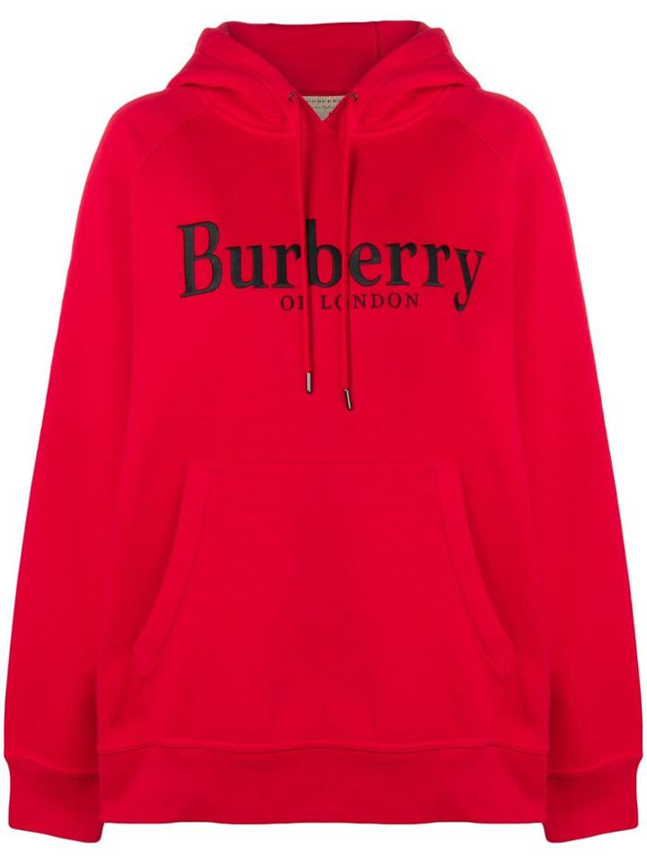 Burberry Logo Hooded Sweatshirt - Red