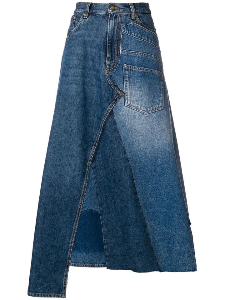 Loewe Denim Patchwork Midi Skirt - Blue