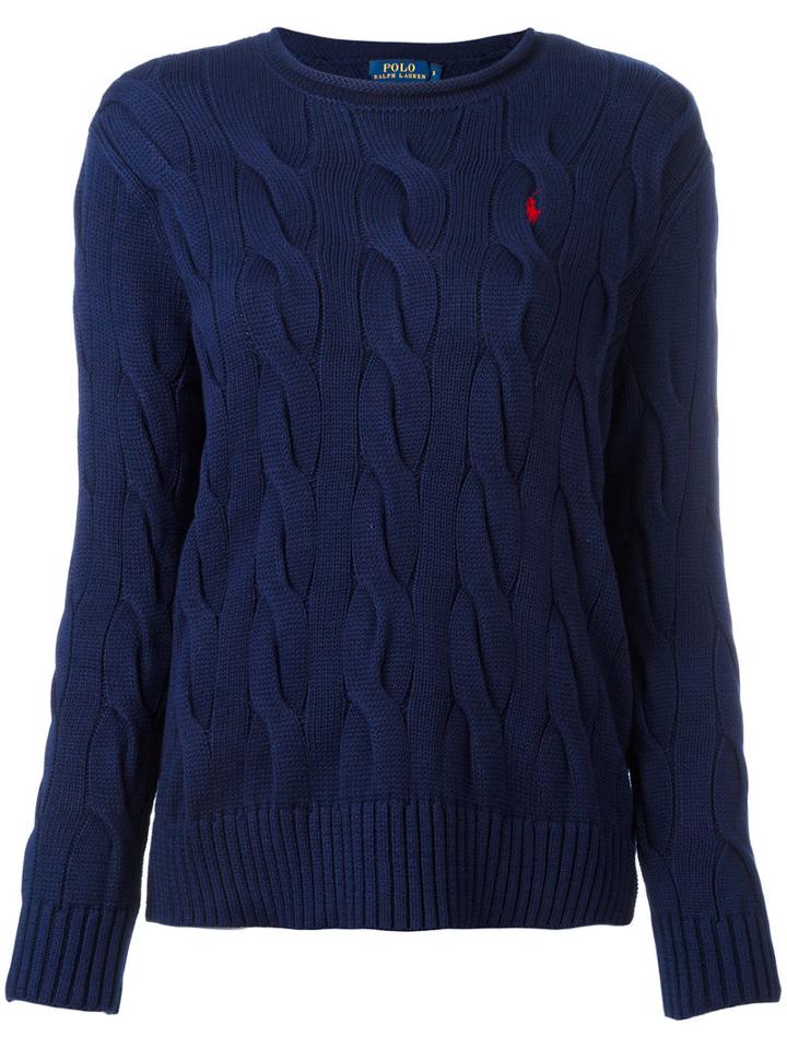Polo Ralph Lauren Cable Knit Jumper, Women's, Size: Medium, Blue, Cotton