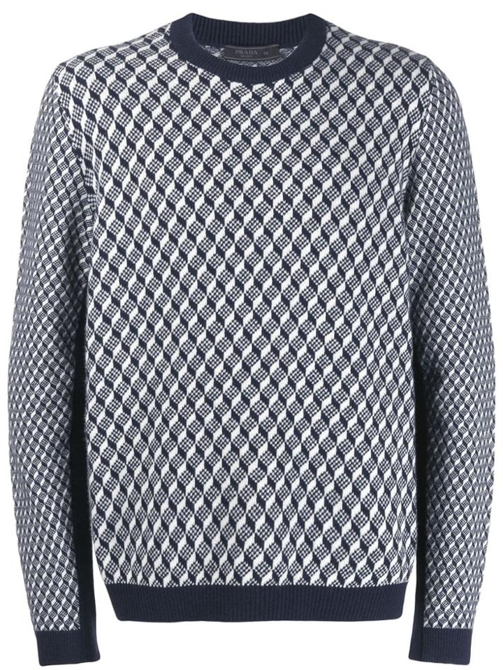 Prada Geometric Jacquard Knit Sweater - Blue