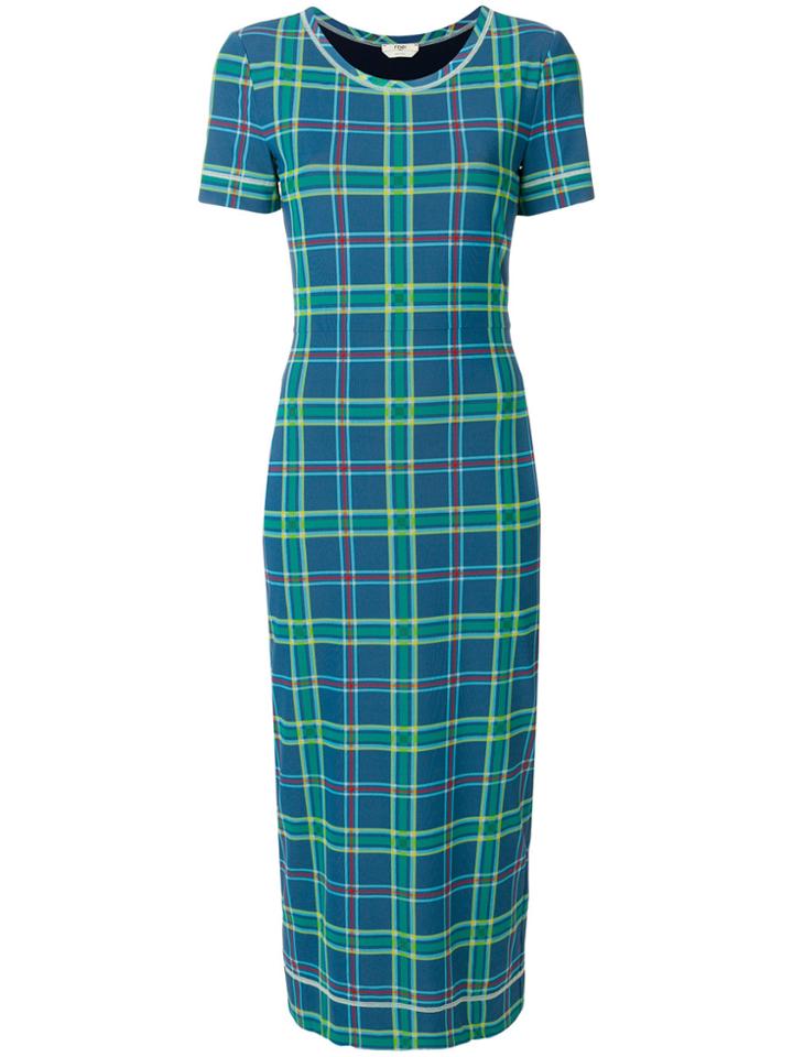 Fendi Plaid Shift Midi Dress - Blue