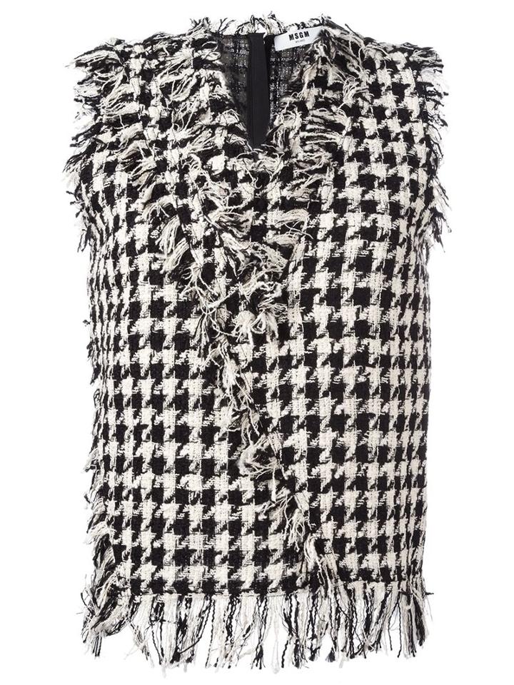 Msgm Fringed Houndstooth Gilet, Women's, Size: 44, Black, Cotton/polyamide/linen/flax/viscose