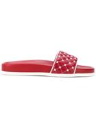 Valentino Quilted Rockstud Sliders - Red