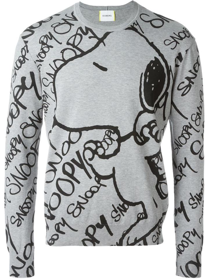 Iceberg Snoopy Print Jumper, Men's, Size: S, Grey, Cotton/polyamide