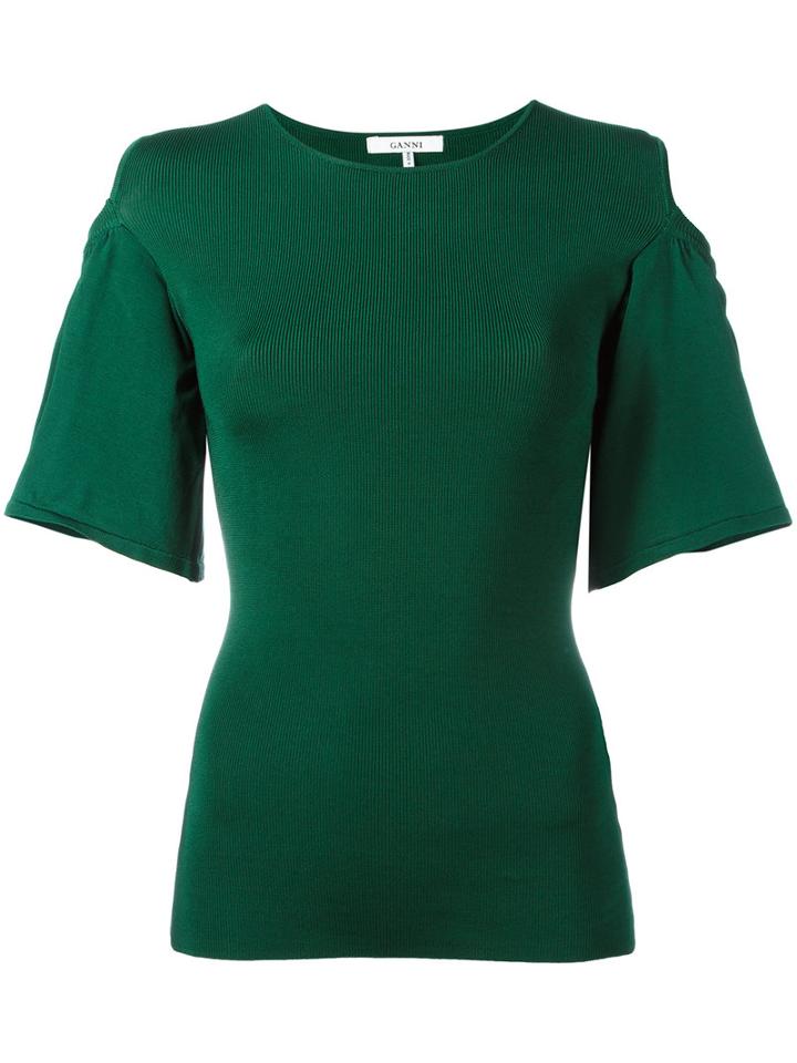 Ganni Cold Shoulder Top, Women's, Size: Xs, Green, Polyamide/viscose