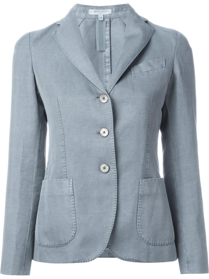 Boglioli Three Button Blazer, Women's, Size: 40, Blue, Cotton/linen/flax/cupro