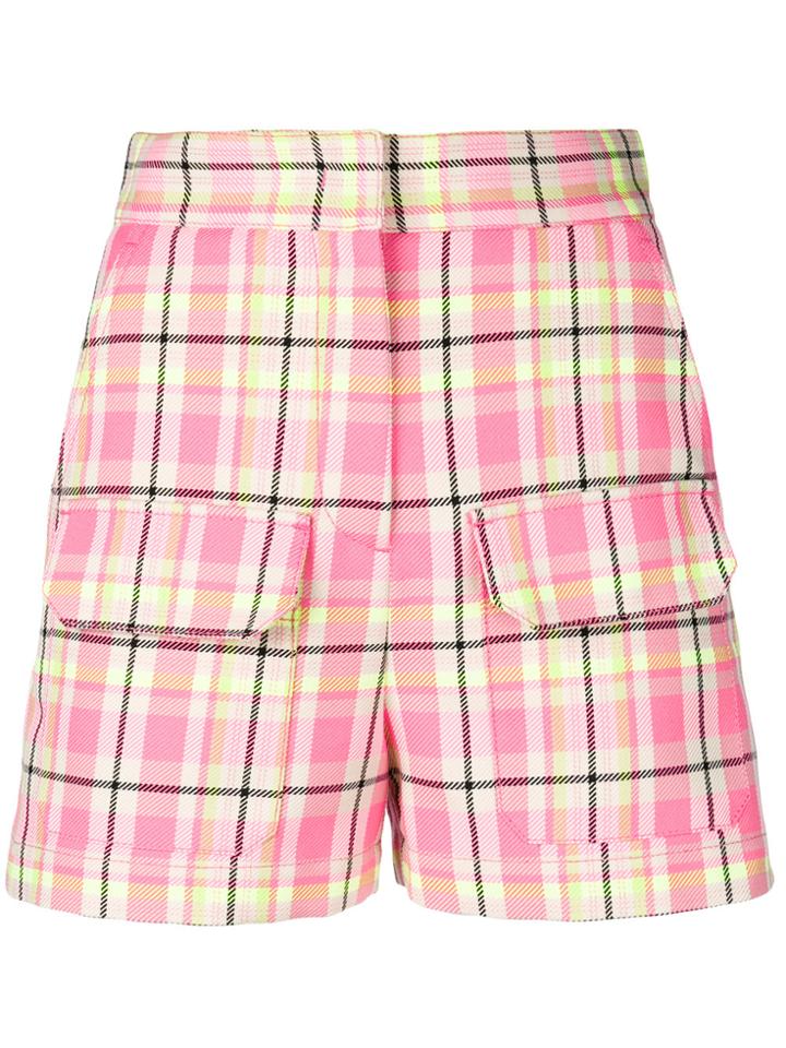 Msgm Plaid High-waisted Shorts - Pink & Purple