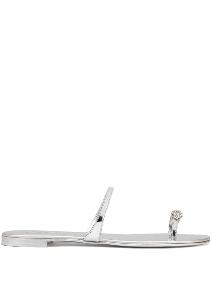 Giuseppe Zanotti Embellished Thong Sandals - Silver