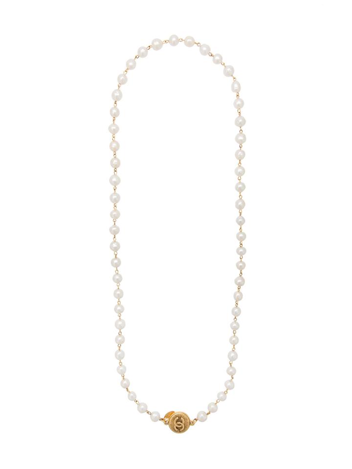 Chanel Vintage Faux Pearl Sautoir Drape Necklace - White