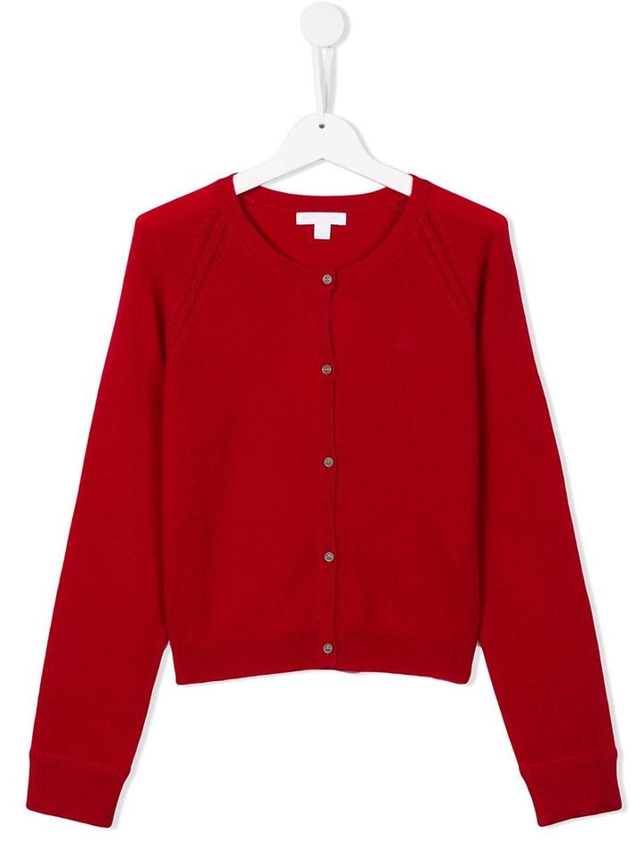 Burberry Kids Check Cuff Cardigan, Girl's, Size: 14 Yrs, Red