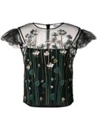 Red Valentino Floral Embroidered Sheer Top - Black