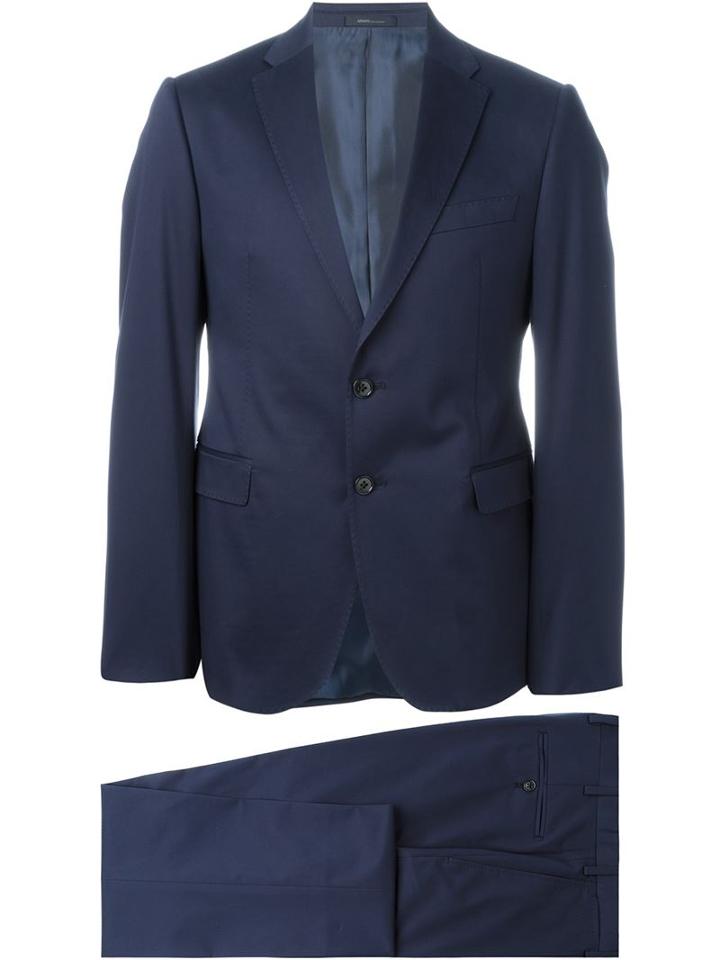 Armani Collezioni Two Piece Suit, Men's, Size: 56, Blue, Cotton/spandex/elastane/acetate/viscose