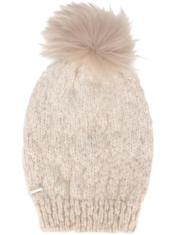 Woolrich Pompom Beanie, Women's, Nude/neutrals, Acrylic/polyamide/wool/racoon Fur