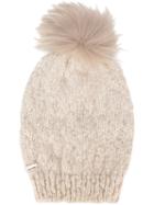 Woolrich Pompom Beanie, Women's, Nude/neutrals, Acrylic/polyamide/wool/racoon Fur