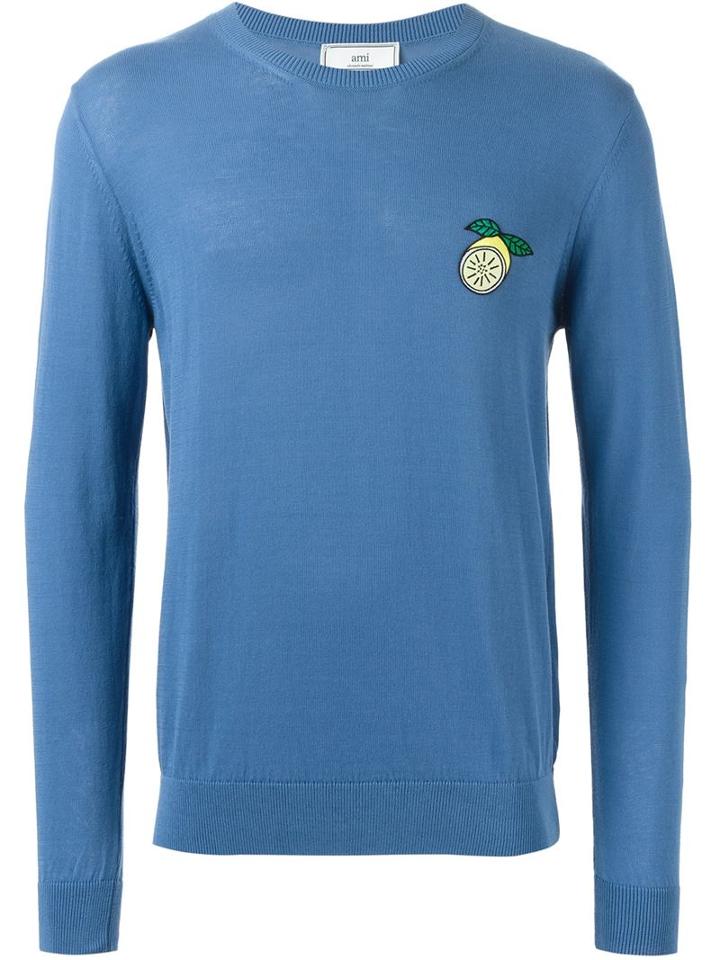 Ami Alexandre Mattiussi Lemon Patch Jumper, Men's, Size: S, Blue, Cotton