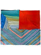 Pierre-louis Mascia Striped Chevron Print Scarf, Women's, Blue, Silk/cotton