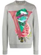 Valentino V Face Rose Print Sweater - Grey