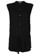 Helmut Lang - Mandarin Neck Belted Shirt - Women - Viscose - L, Black, Viscose