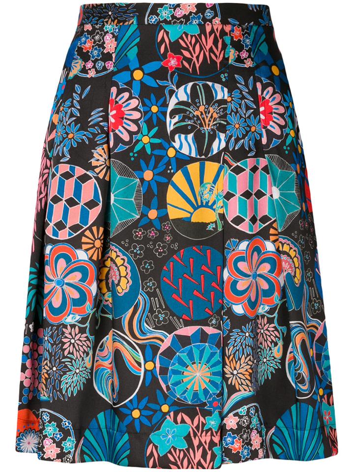 Ps By Paul Smith Mixed Print Pleated Skirt - Black