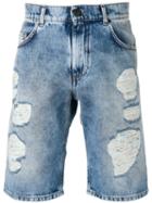 Versace Jeans Distressed Shorts, Men's, Size: 32, Blue, Cotton/polyester