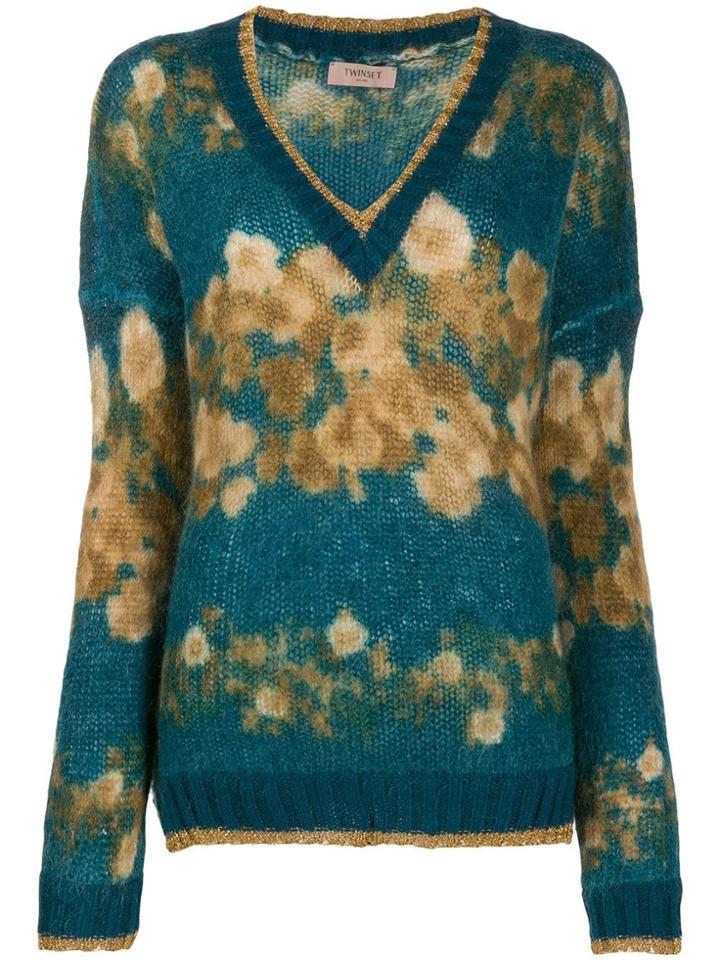 Twin-set V-neck Floral Jumper - Blue