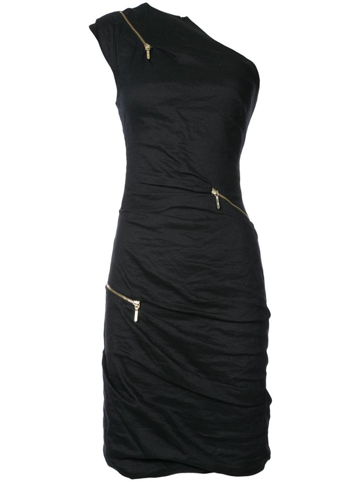 Nicole Miller Asymmetric Zip Detail Dress - Black
