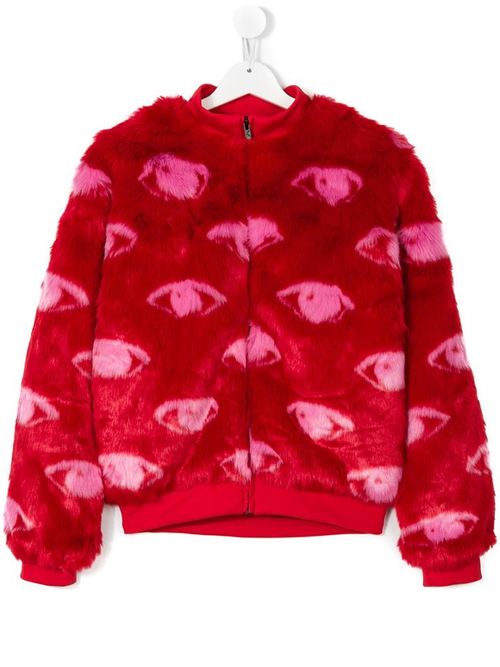 Kenzo Kids - Teen Eyes Faux Fur Jacket - Kids - Acrylic/polyester - 14 Yrs, Red