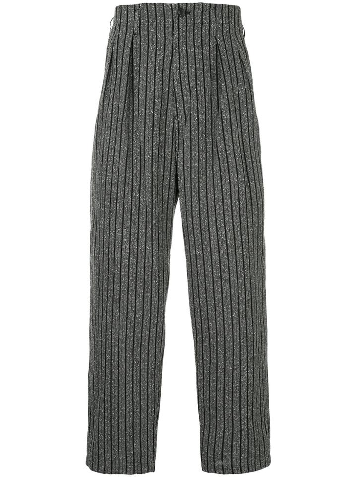 Yohji Yamamoto Striped Tapered Trousers - Grey
