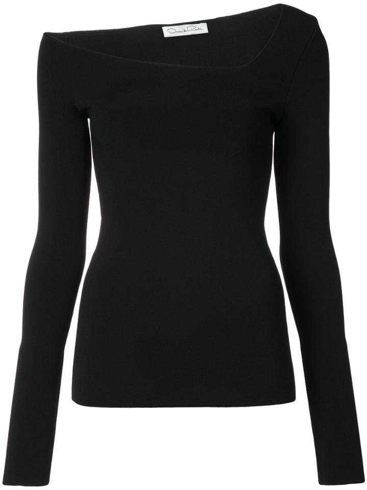 Oscar De La Renta Asymmetric Neck Top - Black